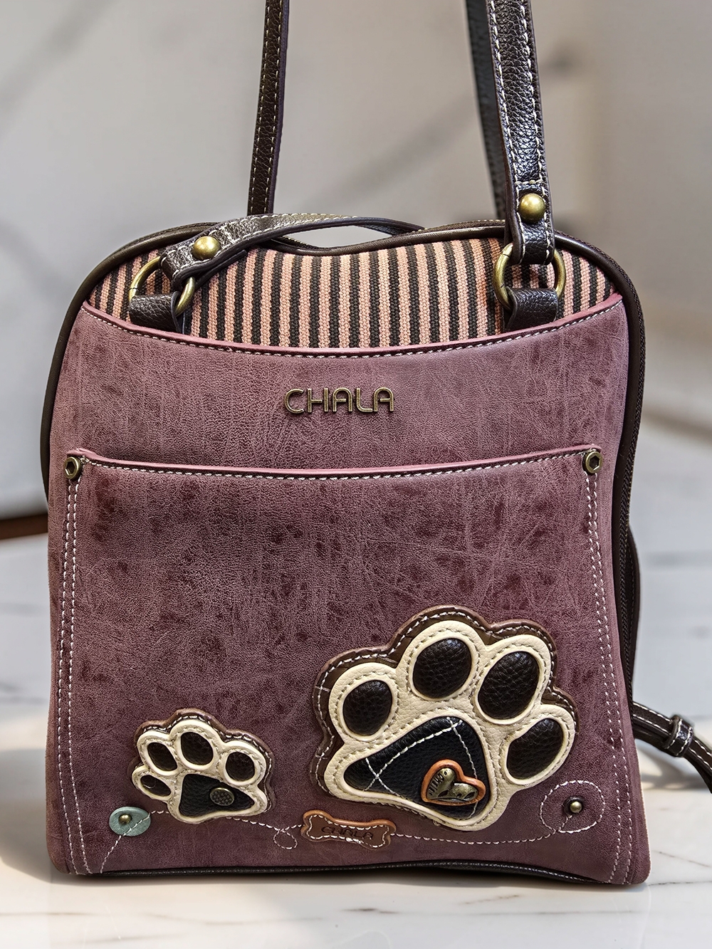 Chala Convertible Pawprint Backpack Purse - Distressed Vegan Leather